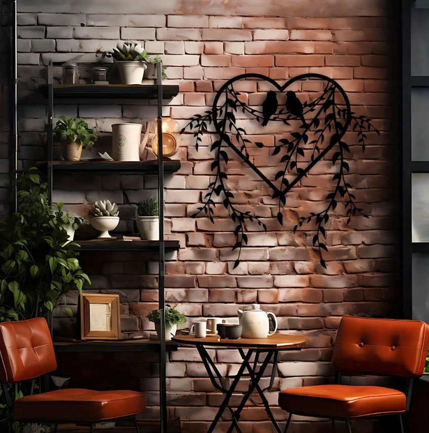 Elegant Black Bird & Ivy Metal Wall Art - Heart Shaped Branch Decor for Indoor Outdoor Home & Garden Gift