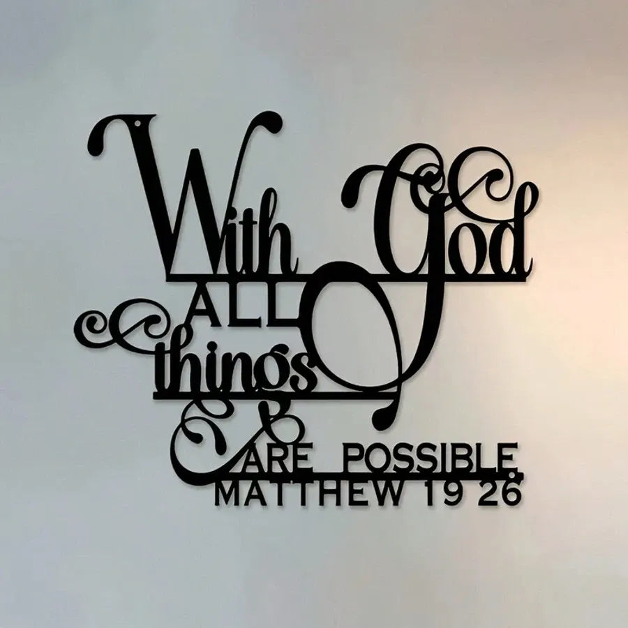 Inspirational "With God All Things Are Possible" Metal Wall Art Matthew 19:26 Bible Verse Home Living Room Patio Garden Balcony Decorative Sculpture Gift