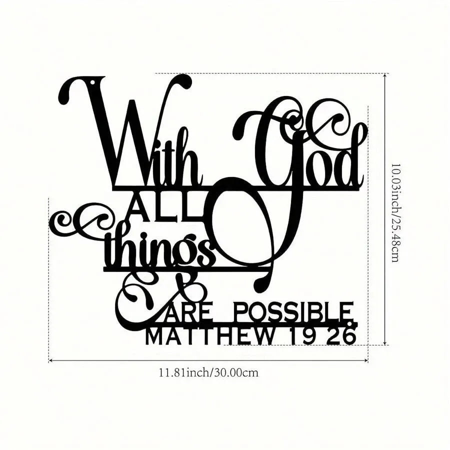 Inspirational "With God All Things Are Possible" Metal Wall Art Matthew 19:26 Bible Verse Home Living Room Patio Garden Balcony Decorative Sculpture Gift