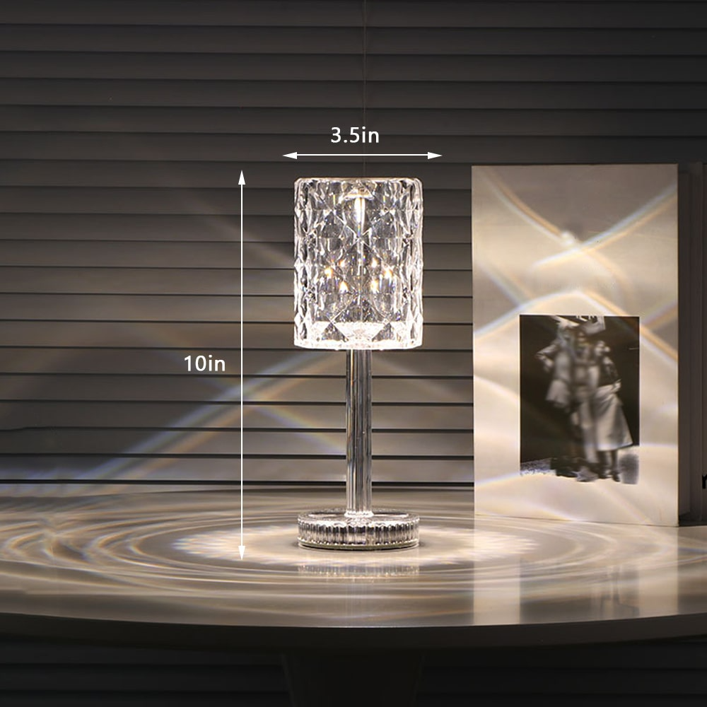 Portable Acrylic Crystal Table Lamp with Touch Control, Cordless Rechargeable LED Night Light, 3-Color