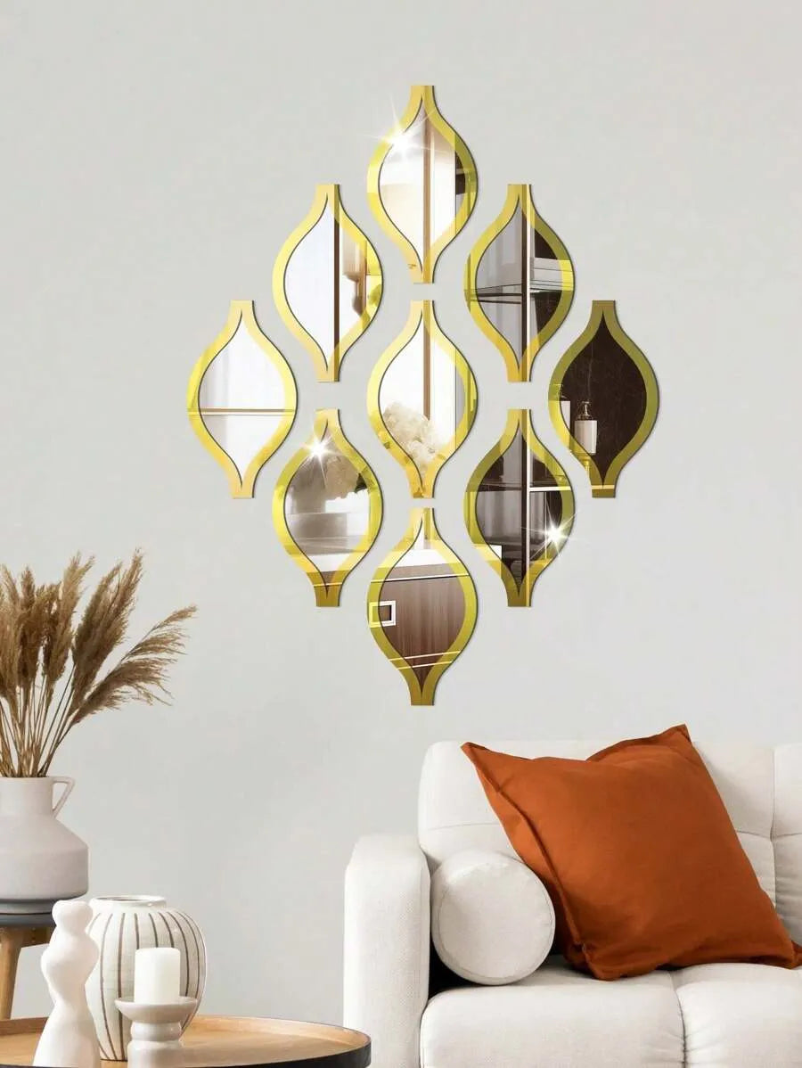 5PCS Teardrop Mirror Wall Decor Set Acrylic Gold Frame Tear Drop Decorative Mirrors Boho Vintage Farmhouse Style for Apartment Living Room Bathroom Bedroom Home Decor