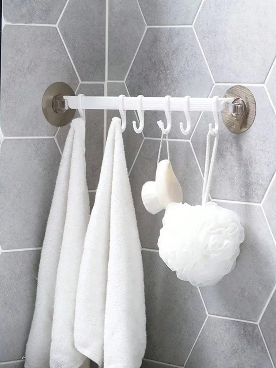 1pc Strong Adhesive Corner Hook Rack, 6-Row Wall-Mounted Invisible Coat & Towel Hanger, Damage-Free, Ideal for Bathroom & Kitchen Organization