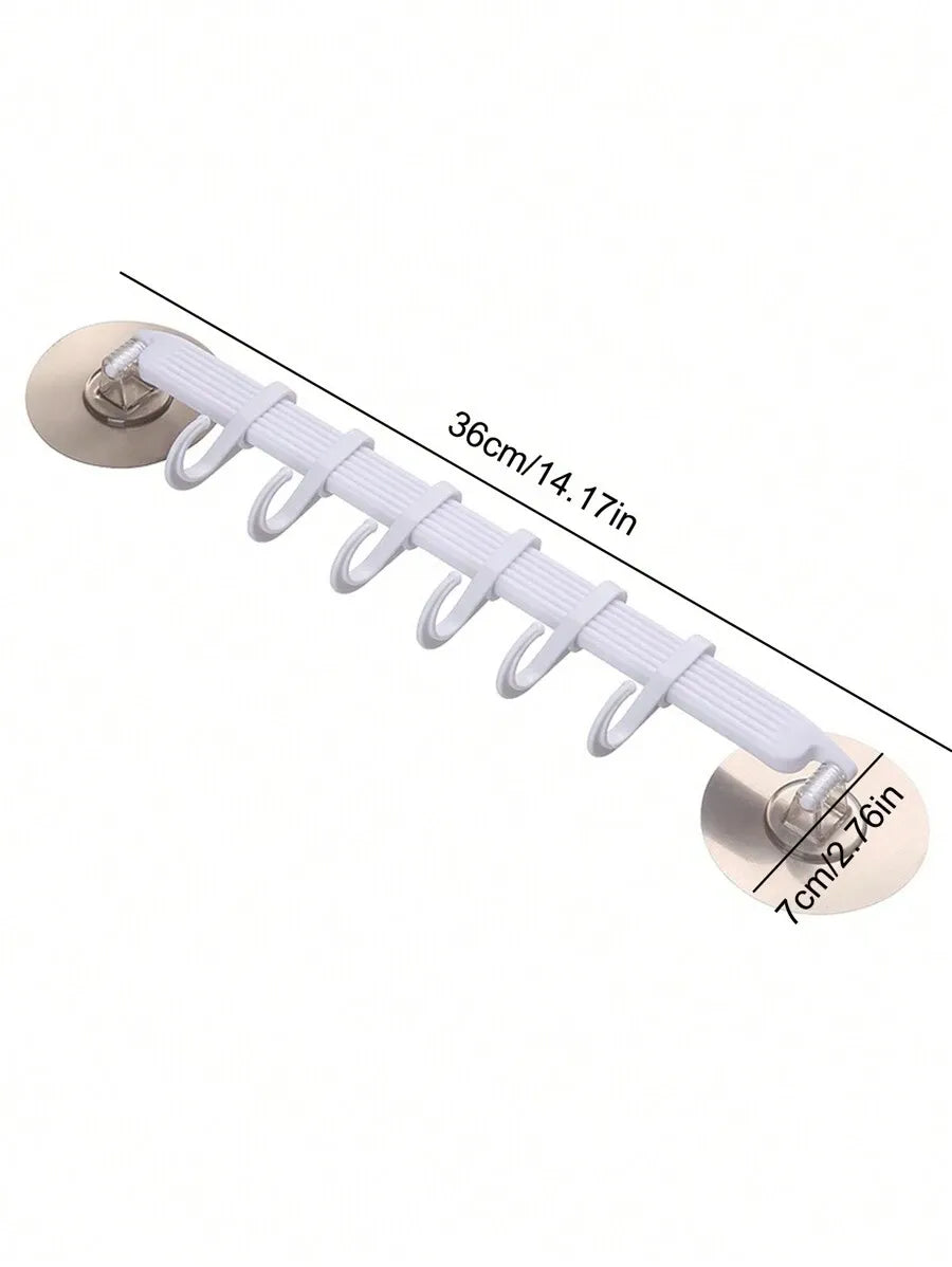 1pc Strong Adhesive Corner Hook Rack, 6-Row Wall-Mounted Invisible Coat & Towel Hanger, Damage-Free, Ideal for Bathroom & Kitchen Organization