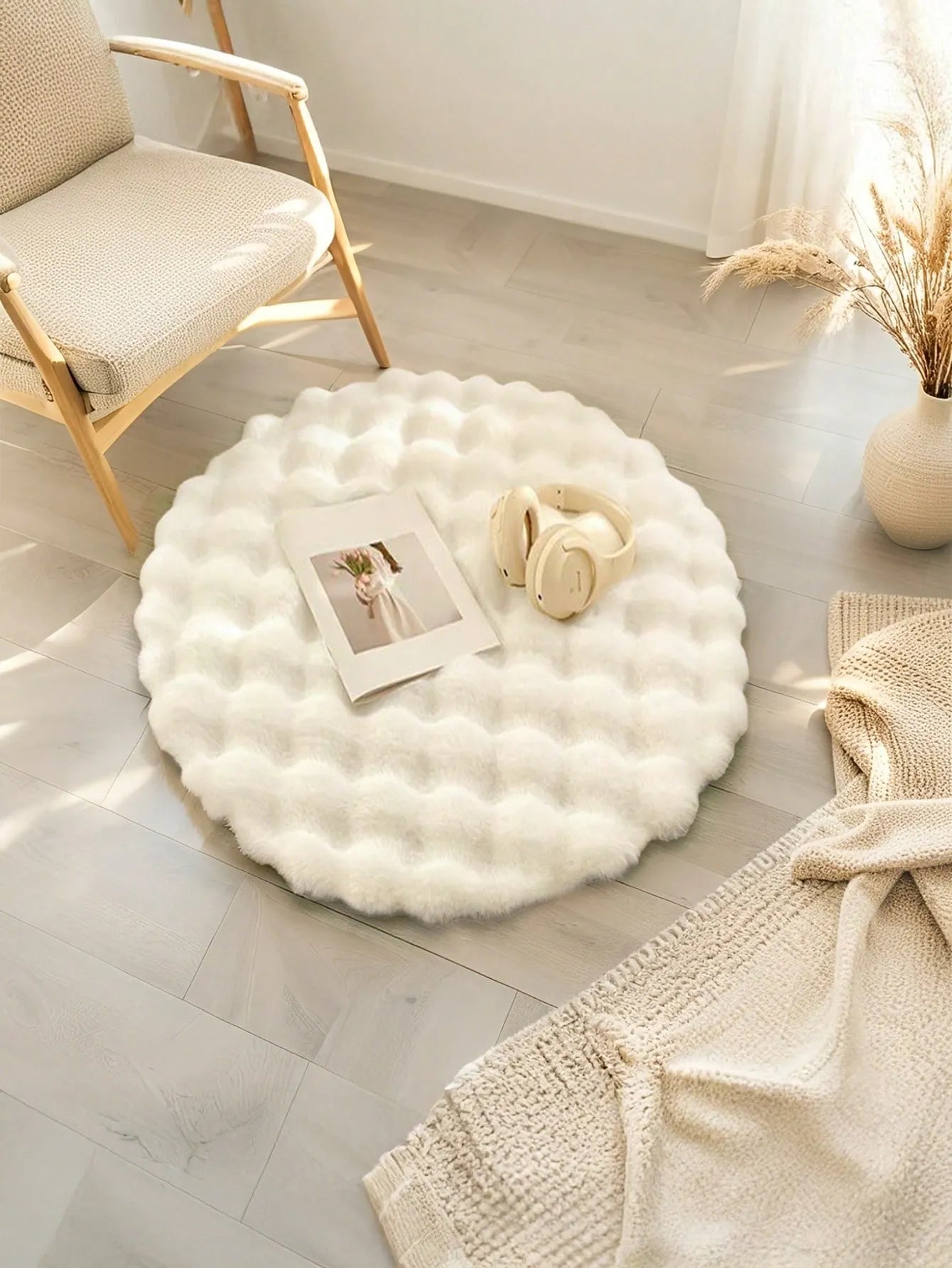 Cream White Bubble Velvet Carpet – Minimalist Wabi-Sabi Style Rug for Sofa, Bedroom, Living Room, Vanity, Chair | Spring New Arrival