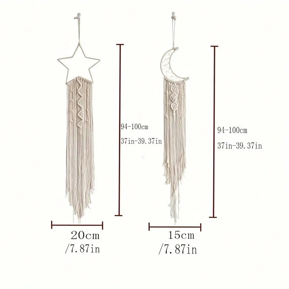 2pcs Moon & Star Tassel Wall Hangings, Boho Home & Room Decor, Unique Wall Art, Perfect Birthday & Graduation Gifts