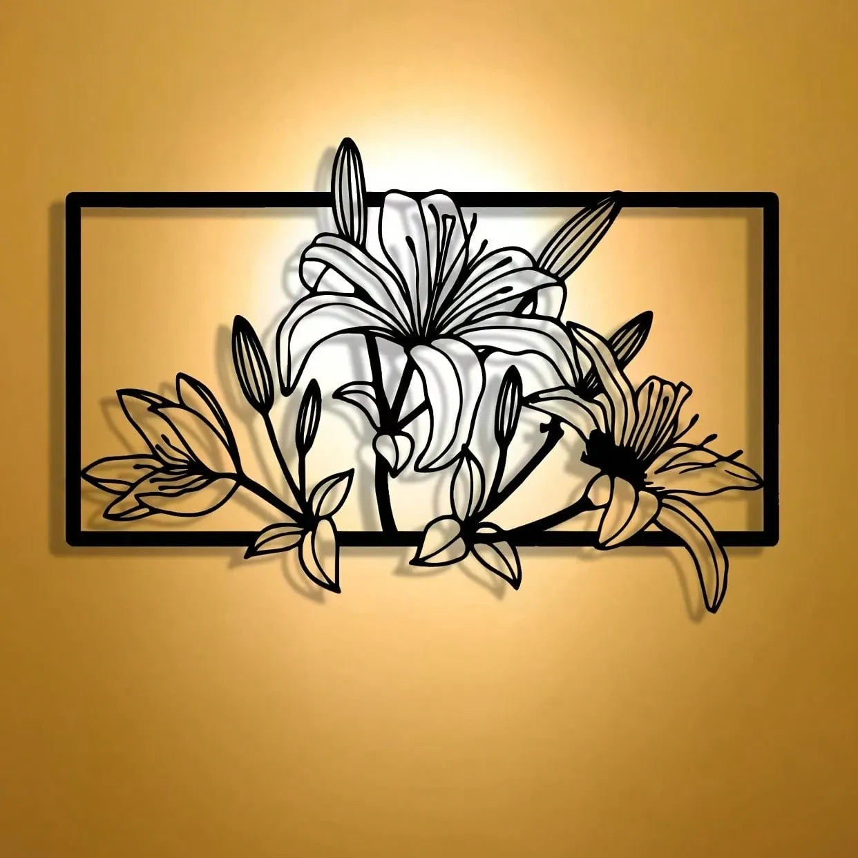Elegant Metal Lily Flower Wall Art - Abstract Iron Outline Decor for Indoor Outdoor, Garden & Home Gift