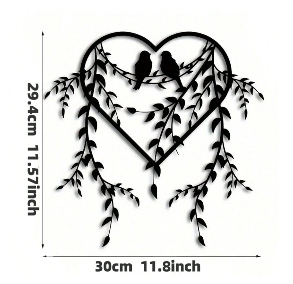 Elegant Black Bird & Ivy Metal Wall Art - Heart Shaped Branch Decor for Indoor Outdoor Home & Garden Gift