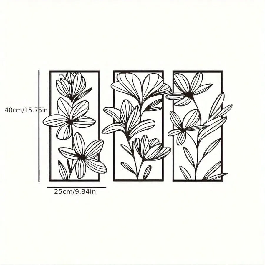 3-Piece Floral Metal Wall Art Set – Stylish Feather-Free Wall Hanging Decor for Living Room & Bedroom, Elegant Interior Accent, No Electricity Needed
