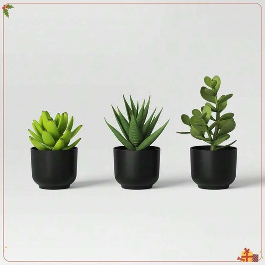 Artificial Succulent Plant in Black Ceramic Pot – Realistic Indoor Decor for Home, Office, Desk, and Shelf