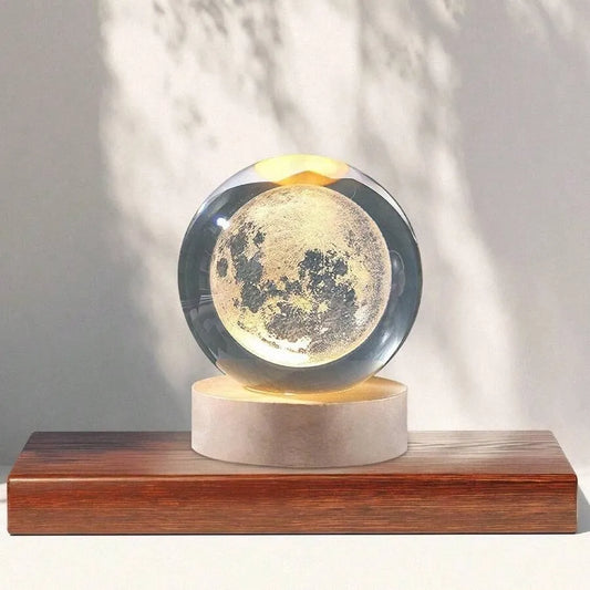 3D Moon Crystal Ball Lamp with LED Base Cosmic Orb Night Light Galaxy Planet Home Bedroom Office Decoration Birthday Gift
