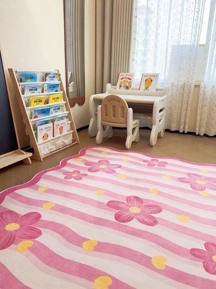 1pc Pink Floral Heart Pattern Soft Rug – Fluffy, Skin-Friendly Area Carpet for Living Room, Bedroom, Sofa, Small Large Size Home Decor Carpet