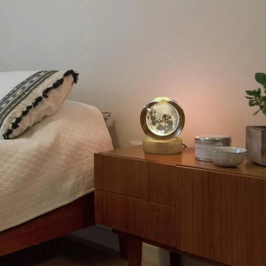 3D Moon Crystal Ball Lamp with LED Base Cosmic Orb Night Light Galaxy Planet Home Bedroom Office Decoration Birthday Gift