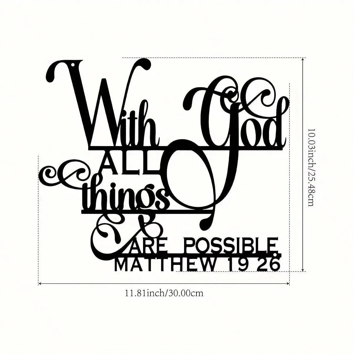 Inspirational "With God All Things Are Possible" Metal Wall Art Matthew 19:26 Bible Verse Home Living Room Patio Garden Balcony Decorative Sculpture Gift