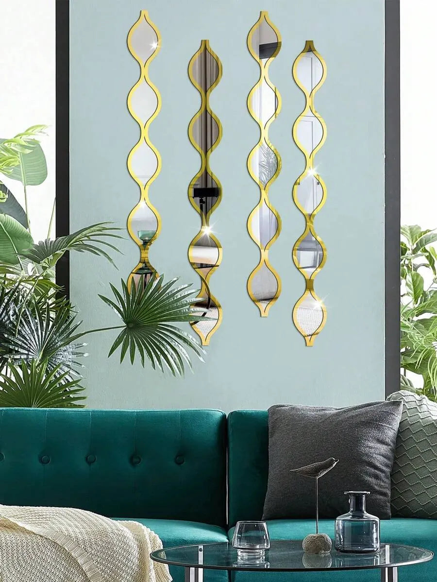5PCS Teardrop Mirror Wall Decor Set Acrylic Gold Frame Tear Drop Decorative Mirrors Boho Vintage Farmhouse Style for Apartment Living Room Bathroom Bedroom Home Decor
