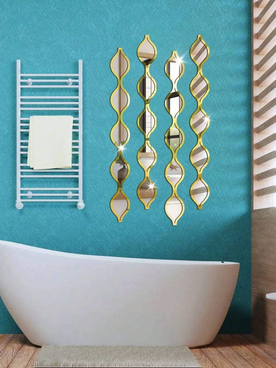 5PCS Teardrop Mirror Wall Decor Set Acrylic Gold Frame Tear Drop Decorative Mirrors Boho Vintage Farmhouse Style for Apartment Living Room Bathroom Bedroom Home Decor