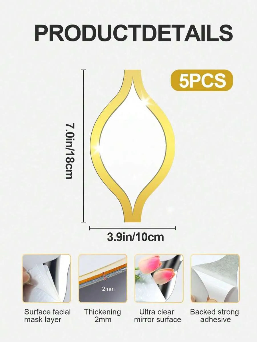 5PCS Teardrop Mirror Wall Decor Set Acrylic Gold Frame Tear Drop Decorative Mirrors Boho Vintage Farmhouse Style for Apartment Living Room Bathroom Bedroom Home Decor