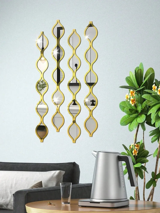 5PCS Teardrop Mirror Wall Decor Set Acrylic Gold Frame Tear Drop Decorative Mirrors Boho Vintage Farmhouse Style for Apartment Living Room Bathroom Bedroom Home Decor