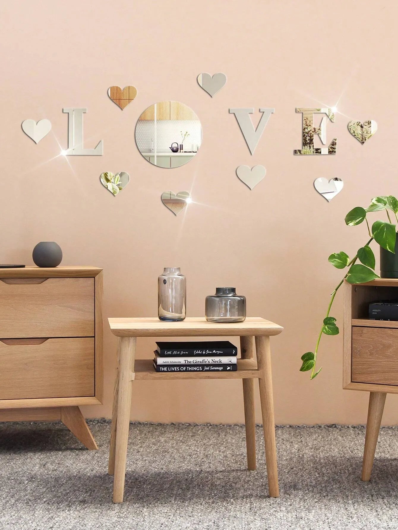 12-Piece LOVE Acrylic Mirror Wall Sticker Set Self-Adhesive Removable DIY Romantic Home Decor Silver Mirror Wall Art for Room Bathroom Living Room