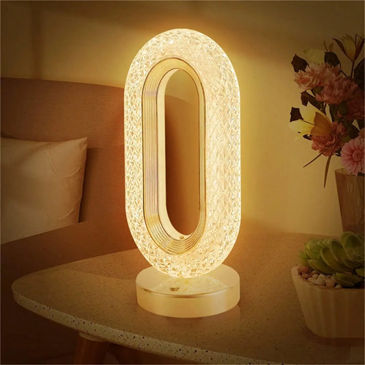 Rechargeable Elliptical Crystal Ambience LED Lamp with 3-Color Change, Touch Dimmer & USB-C Charging