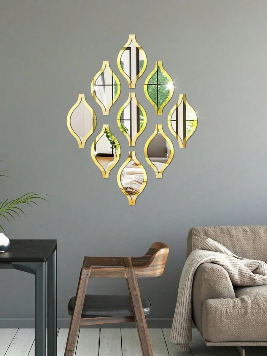 5PCS Teardrop Mirror Wall Decor Set Acrylic Gold Frame Tear Drop Decorative Mirrors Boho Vintage Farmhouse Style for Apartment Living Room Bathroom Bedroom Home Decor