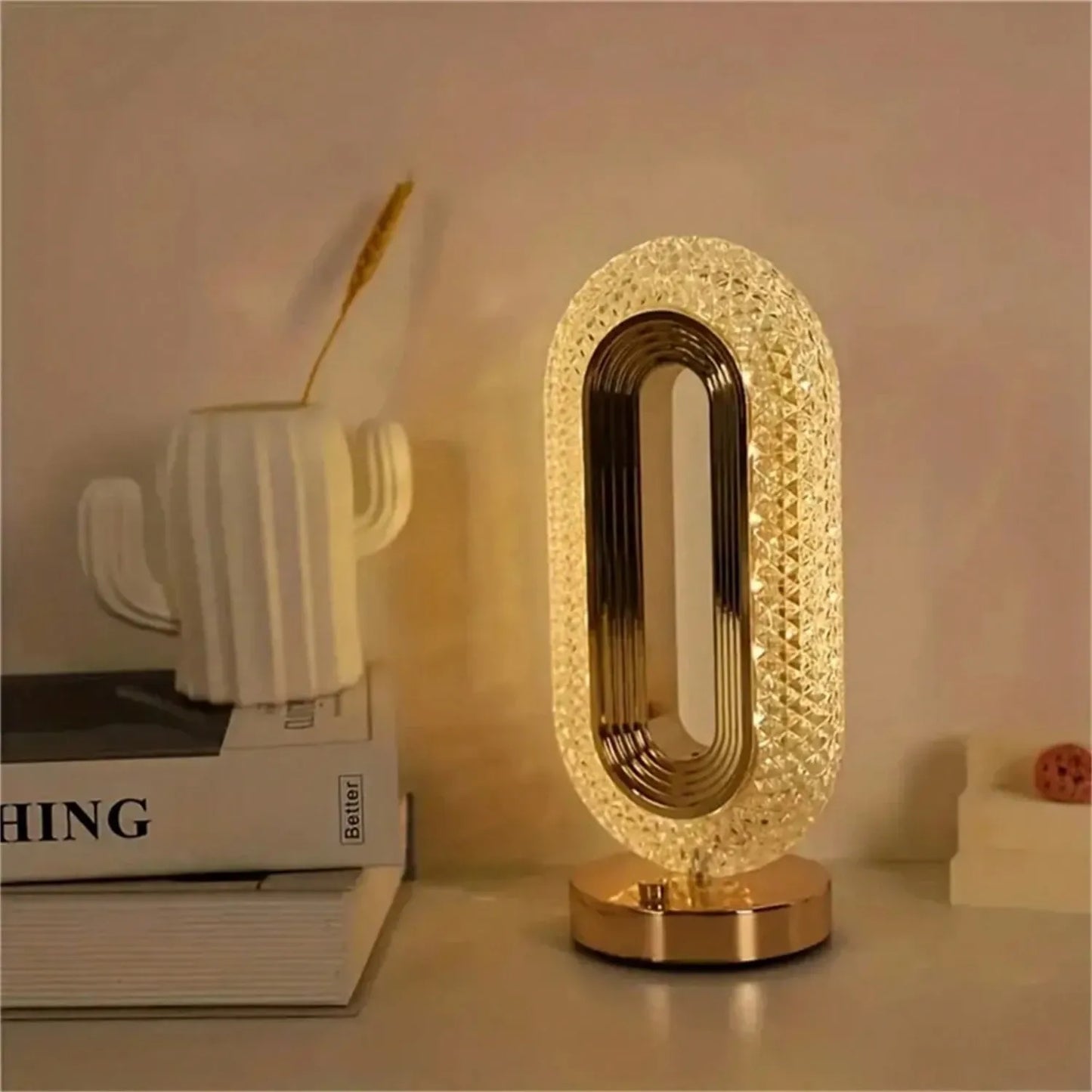 Rechargeable Elliptical Crystal Ambience LED Lamp with 3-Color Change, Touch Dimmer & USB-C Charging
