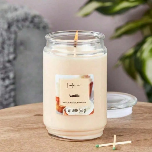 Large 20oz Vanilla Scented Single Wick Glass Jar Candle – Long Lasting Aromatherapy Home & Gift Candle