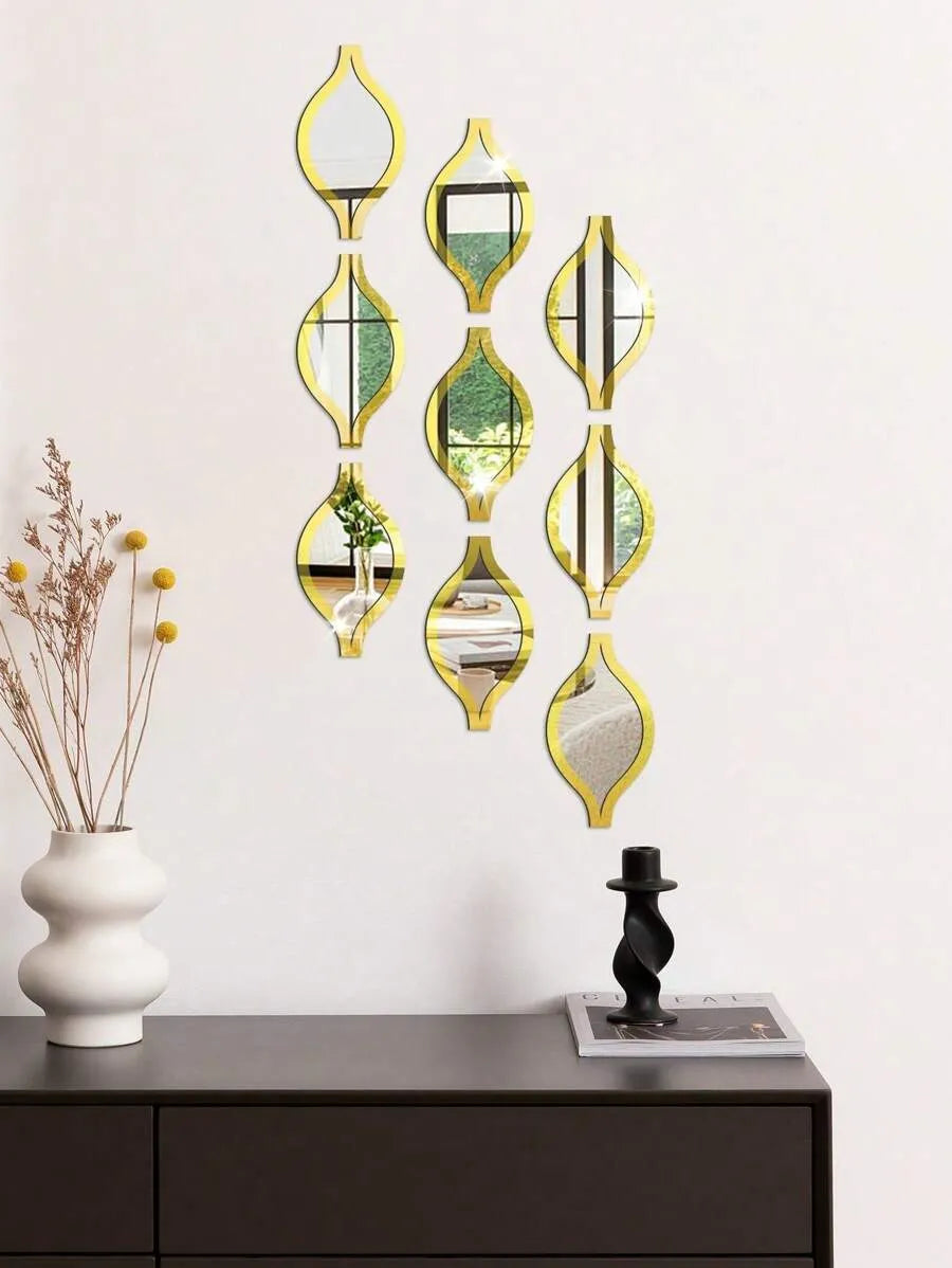5PCS Teardrop Mirror Wall Decor Set Acrylic Gold Frame Tear Drop Decorative Mirrors Boho Vintage Farmhouse Style for Apartment Living Room Bathroom Bedroom Home Decor