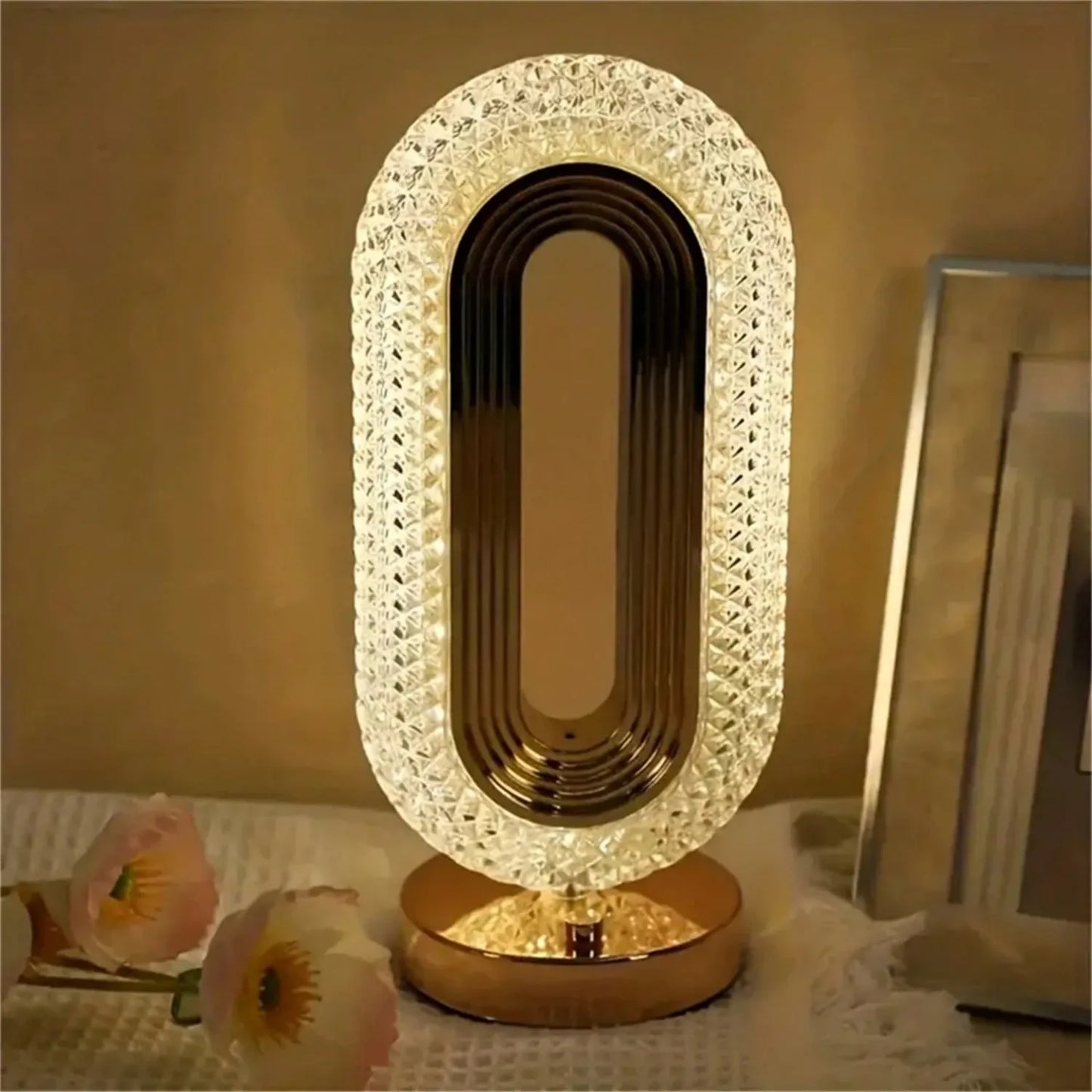Rechargeable Elliptical Crystal Ambience LED Lamp with 3-Color Change, Touch Dimmer & USB-C Charging