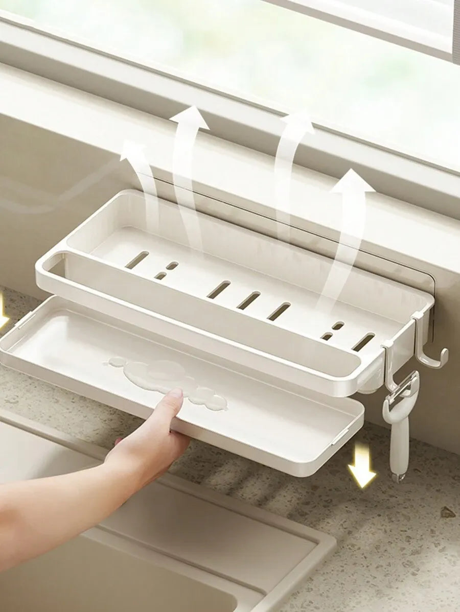 No-Drill Sink Organizer Rack - Countertop Sponge, Dish Cloth & Towel Holder for Kitchen & Bathroom Storage