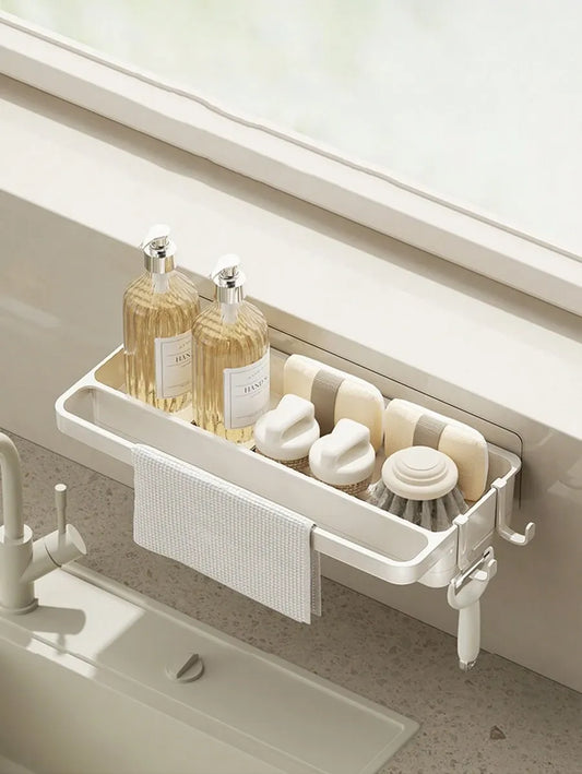 No-Drill Sink Organizer Rack - Countertop Sponge, Dish Cloth & Towel Holder for Kitchen & Bathroom Storage
