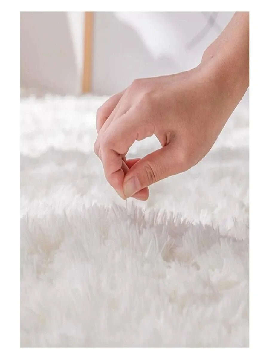 Fluffy Nordic Style Solid Color Kids Rug – Large Non-Slip Children's Bedroom & Living Room Floor Mat, Modern Room Decor