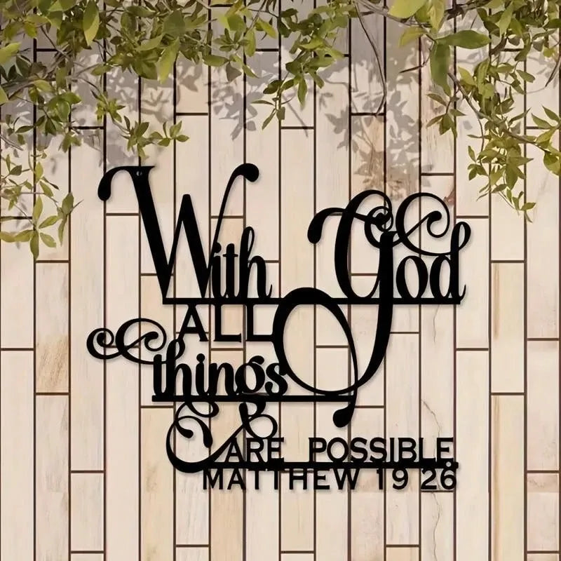 Inspirational "With God All Things Are Possible" Metal Wall Art Matthew 19:26 Bible Verse Home Living Room Patio Garden Balcony Decorative Sculpture Gift