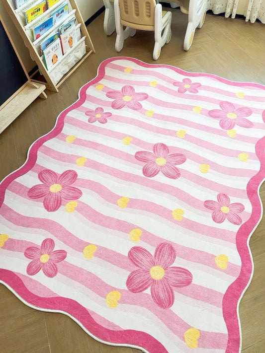 1pc Pink Floral Heart Pattern Soft Rug – Fluffy, Skin-Friendly Area Carpet for Living Room, Bedroom, Sofa, Small Large Size Home Decor Carpet