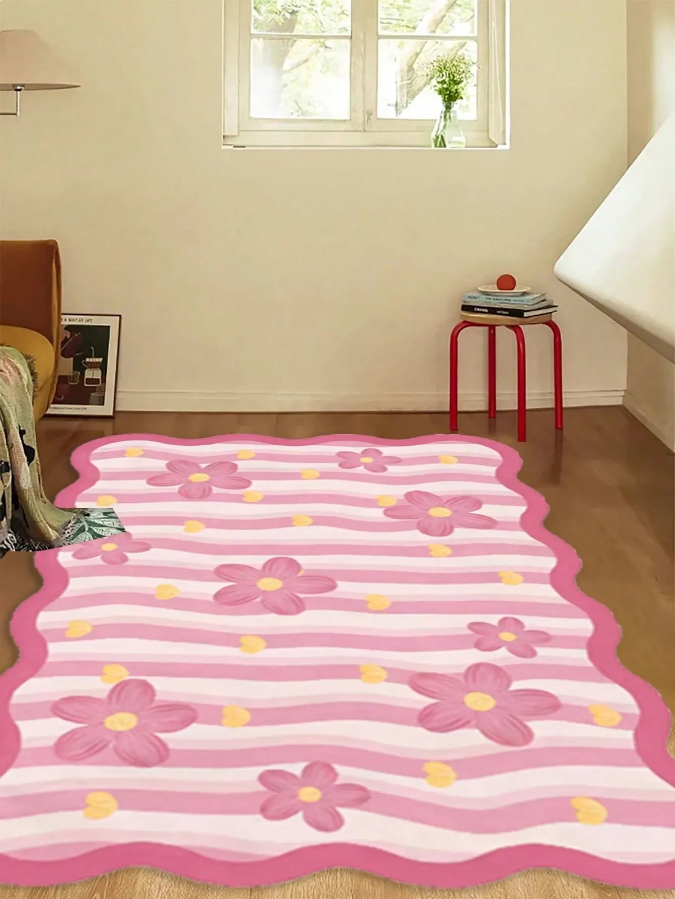 1pc Pink Floral Heart Pattern Soft Rug – Fluffy, Skin-Friendly Area Carpet for Living Room, Bedroom, Sofa, Small Large Size Home Decor Carpet