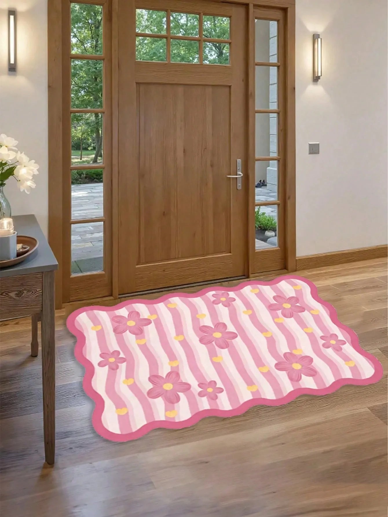 1pc Pink Floral Heart Pattern Soft Rug – Fluffy, Skin-Friendly Area Carpet for Living Room, Bedroom, Sofa, Small Large Size Home Decor Carpet