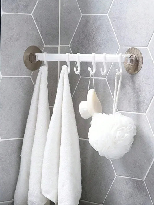 1pc Strong Adhesive Corner Hook Rack, 6-Row Wall-Mounted Invisible Coat & Towel Hanger, Damage-Free, Ideal for Bathroom & Kitchen Organization