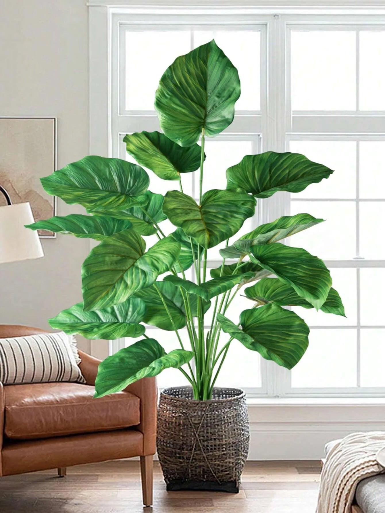 Large 47-75cm Artificial Palm Tree with Monstera & Alocasia Leaves - Tropical Fake Plant Decor for Home, Office, Wedding, New Year, Birthday Gifts