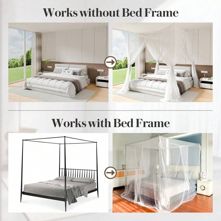 Gothic Four-Door Square Bed Canopy Mosquito Net Curtain, Double Bed Cover, Easy Install & Clean
