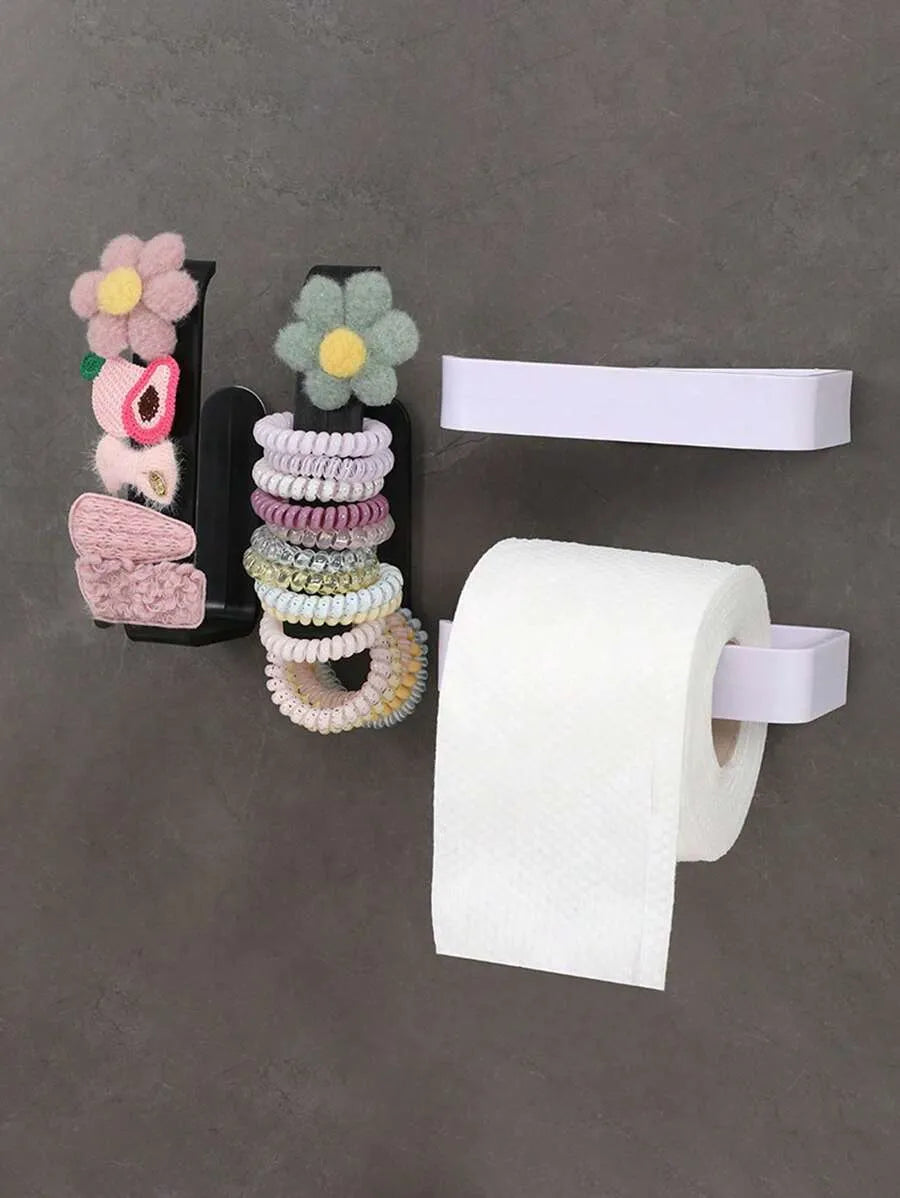 1pc Black Plastic Non-Perforated Toilet Paper Holder – Kitchen & Bathroom Paper Towel Storage Hanger, Space-Saving Wall Mount, Modern Bathroom Decor