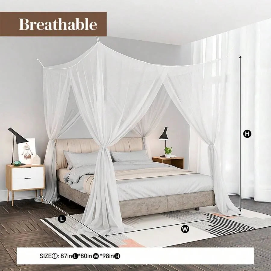 Gothic Four-Door Square Bed Canopy Mosquito Net Curtain, Double Bed Cover, Easy Install & Clean
