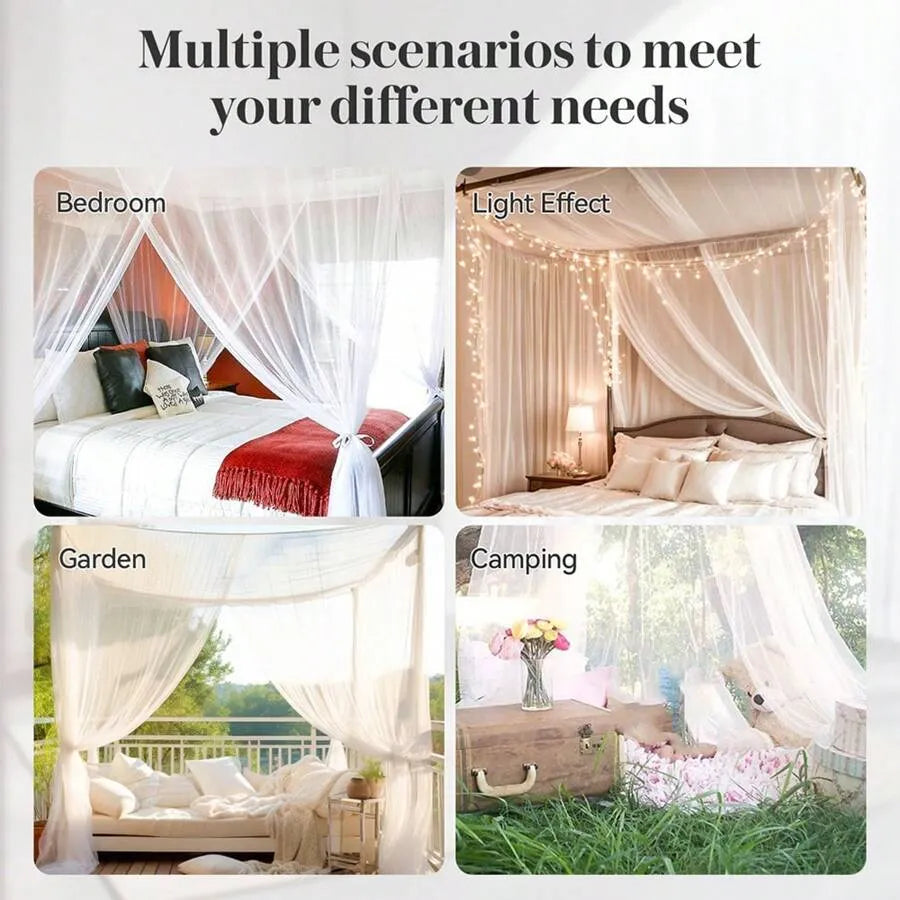 Gothic Four-Door Square Bed Canopy Mosquito Net Curtain, Double Bed Cover, Easy Install & Clean