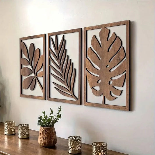 3pcs Vintage Relief Wall Decor Set – Japanese Nordic Style Wood Panel Art for Living Room & Bedroom, Stylish Wall Art Installation