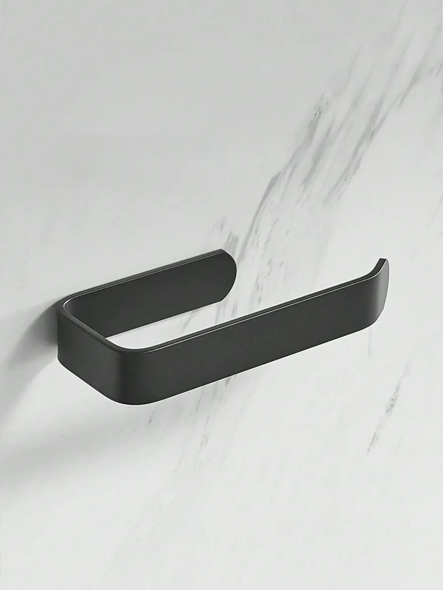 1pc Black Plastic Non-Perforated Toilet Paper Holder – Kitchen & Bathroom Paper Towel Storage Hanger, Space-Saving Wall Mount, Modern Bathroom Decor