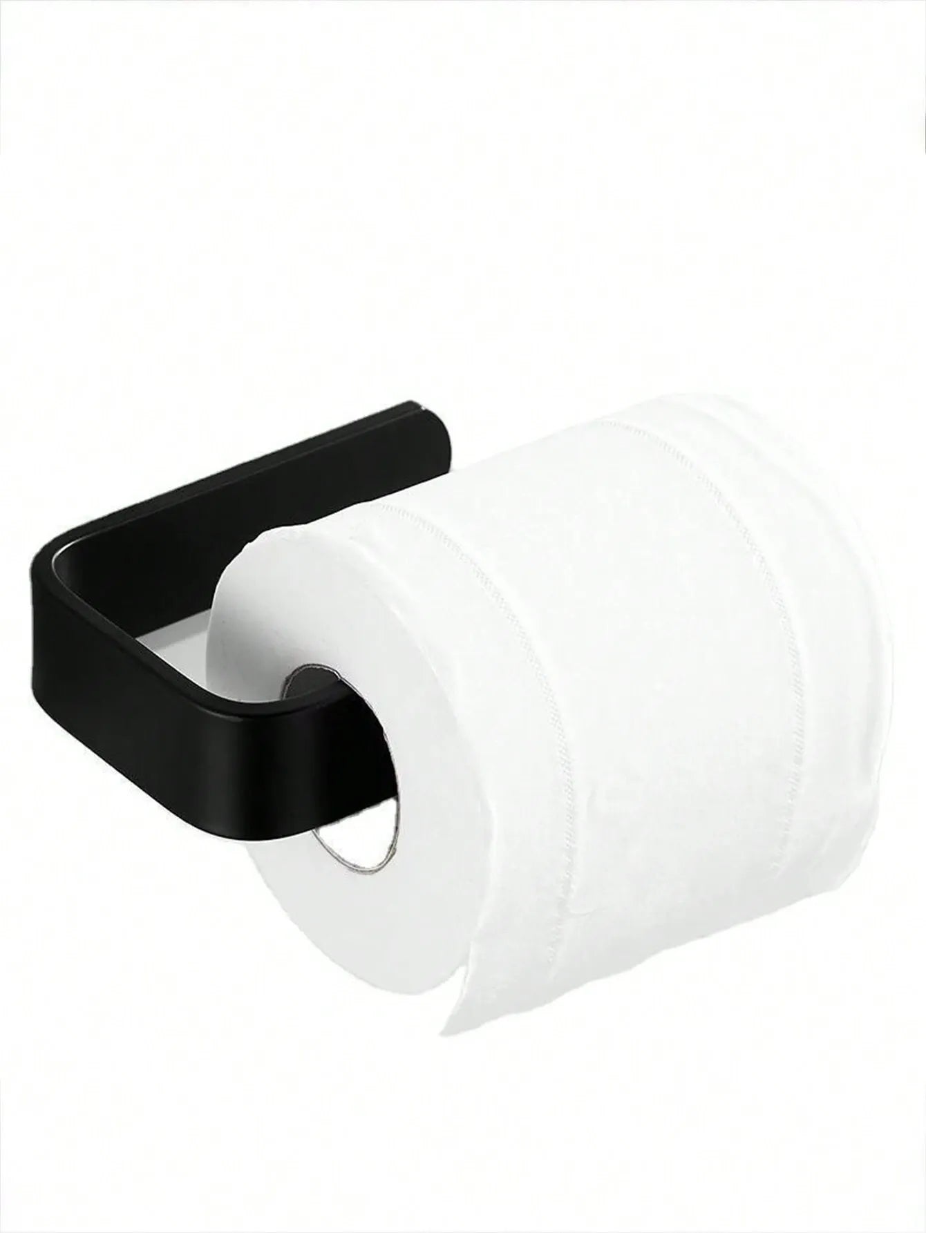1pc Black Plastic Non-Perforated Toilet Paper Holder – Kitchen & Bathroom Paper Towel Storage Hanger, Space-Saving Wall Mount, Modern Bathroom Decor