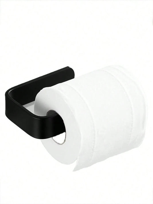 1pc Black Plastic Non-Perforated Toilet Paper Holder – Kitchen & Bathroom Paper Towel Storage Hanger, Space-Saving Wall Mount, Modern Bathroom Decor