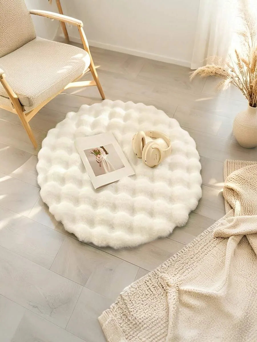 Cream White Bubble Velvet Carpet – Minimalist Wabi-Sabi Style Rug for Sofa, Bedroom, Living Room, Vanity, Chair | Spring New Arrival