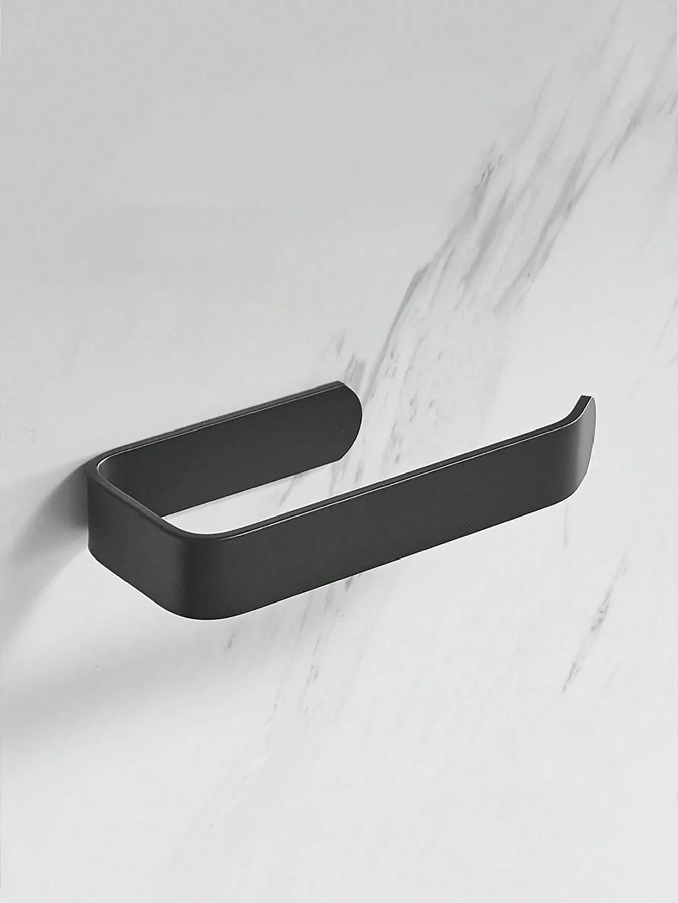 1pc Black Plastic Non-Perforated Toilet Paper Holder – Kitchen & Bathroom Paper Towel Storage Hanger, Space-Saving Wall Mount, Modern Bathroom Decor