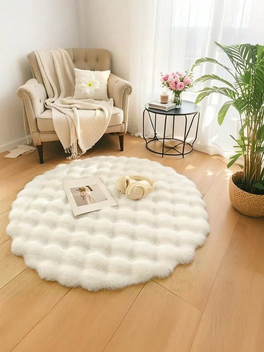 Cream White Bubble Velvet Carpet – Minimalist Wabi-Sabi Style Rug for Sofa, Bedroom, Living Room, Vanity, Chair | Spring New Arrival