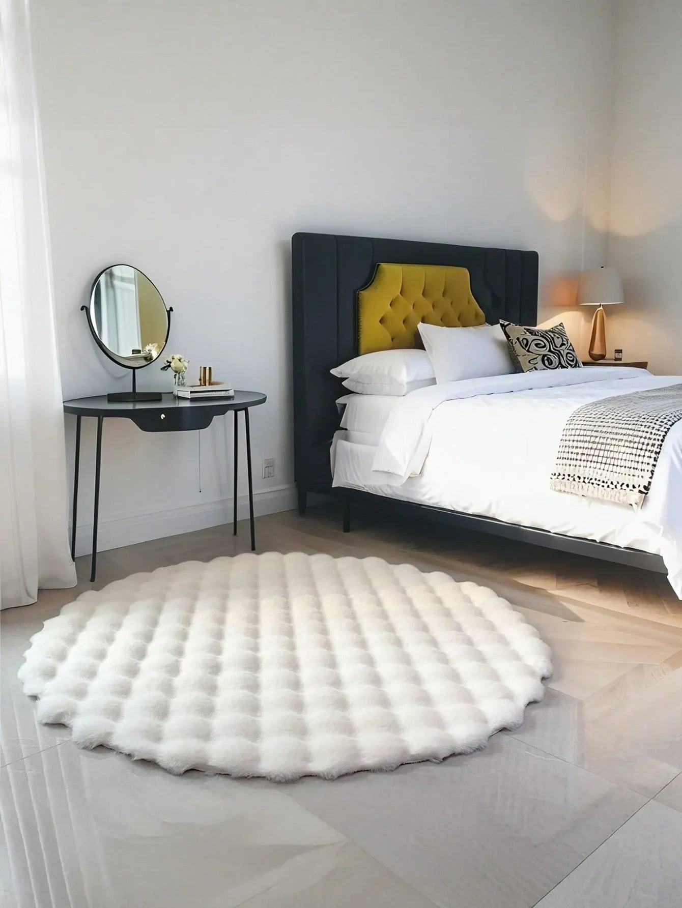 Cream White Bubble Velvet Carpet – Minimalist Wabi-Sabi Style Rug for Sofa, Bedroom, Living Room, Vanity, Chair | Spring New Arrival