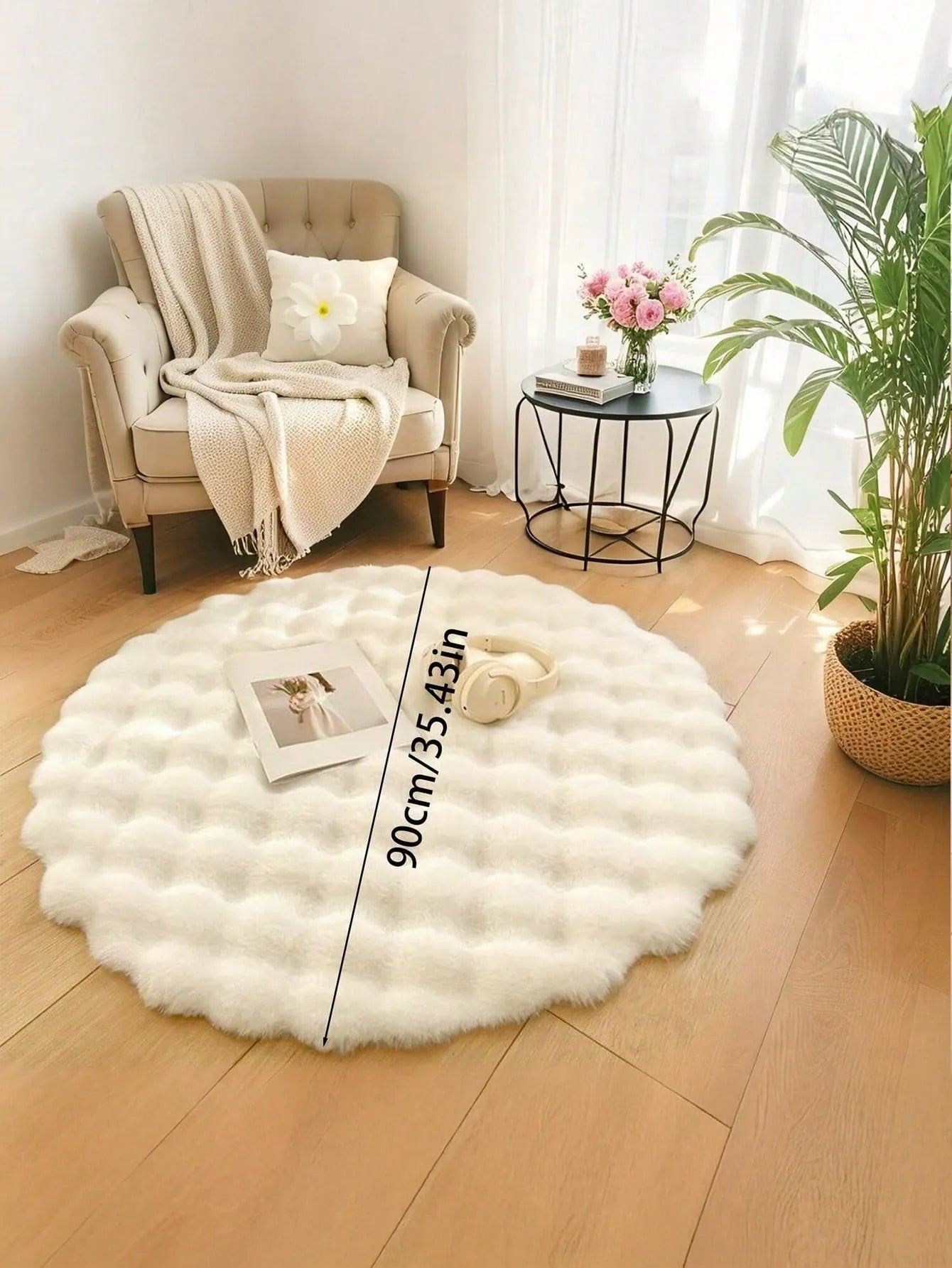 Cream White Bubble Velvet Carpet – Minimalist Wabi-Sabi Style Rug for Sofa, Bedroom, Living Room, Vanity, Chair | Spring New Arrival